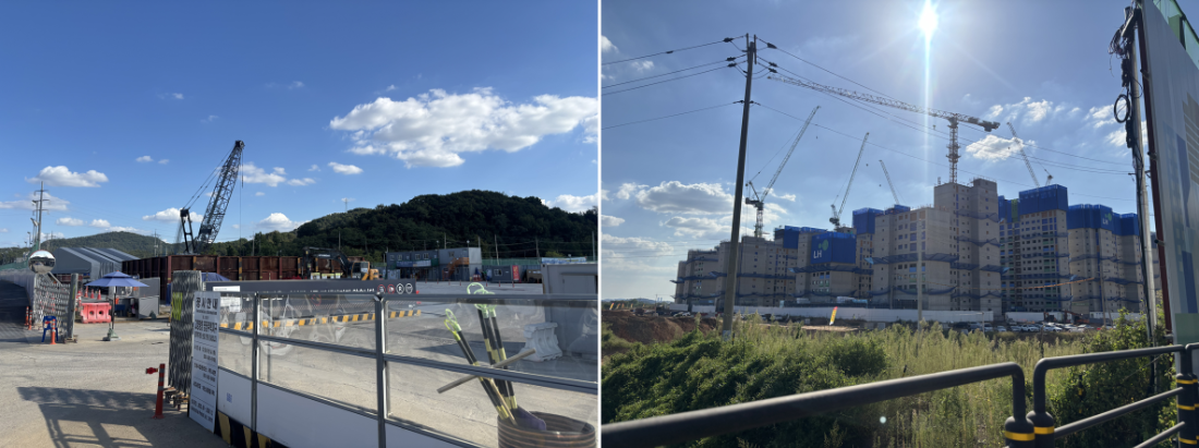 ▲ 고양 창릉신도시는 2029년 준공을 목표로 주택 건설과 도로·기반시설 조성 공사가 곳곳에서 진행되고 있다. 사진은 창릉역 공사 현장(왼쪽)과 골조 공사가 진행되고 있는 아파트 단지의 모습. ⓒ르데스크