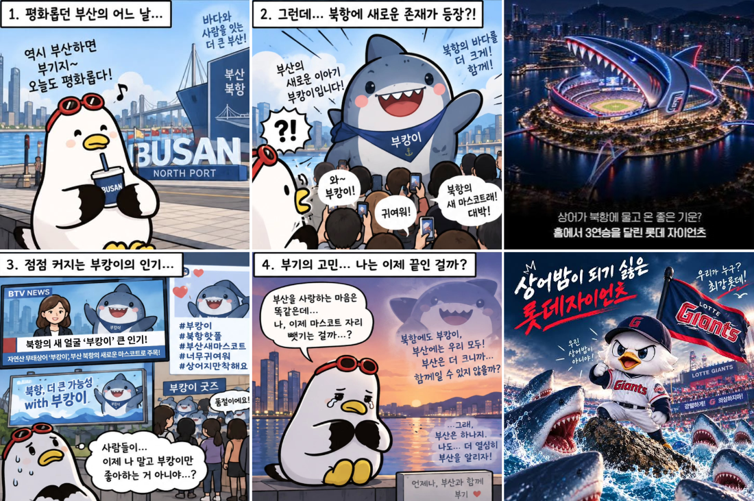 ▲ 부산 북항에 나타난 상어 ‘부캉이’가 온라인에서 캐릭터화되면서 각종 2차 창작물이 잇따라 등장하고 있다. 사진은 SNS에서 유행하고 있는 AI를 활용해 만든 부캉이 콘텐츠들의 모습. [사진=스레드 갈무리]