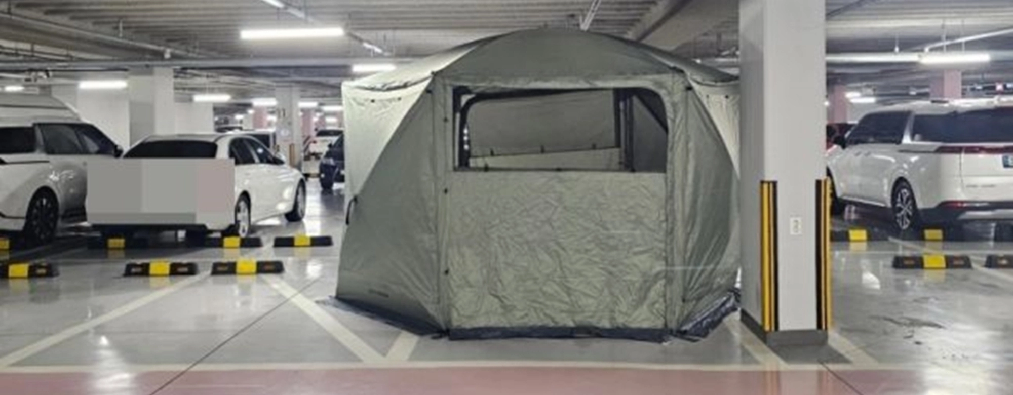 [뉴스숏]아파트 민폐 끝판왕 등장 ‘지하주차장 텐트 빌런’ 